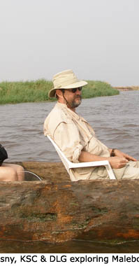 Bob Schelly, Melanie Stiassny, Kevin Cummings and Daniel Graf exploring Malebo Pool, Republic of Congo.