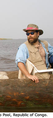 Bob Schelly, Melanie Stiassny, Kevin Cummings and Daniel Graf exploring Malebo Pool, Republic of Congo.