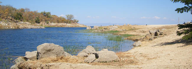 The lagoon of the Manchinchi Beach Hotel on Lake Kariba at Siavonga.