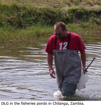 Daniel Graf in the fisheries ponds in Chilanga, Zambia.